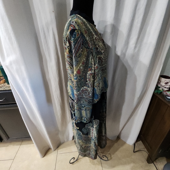 Rene Derby Top Tunic Cape Cover Womens  Multicolor Paisley Print Sequins - Picture 4 of 15